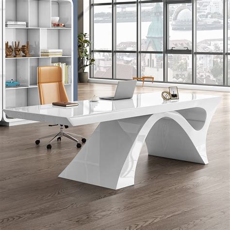 55" Modern White Computer Desk Rectangular Home Office Desk with ...