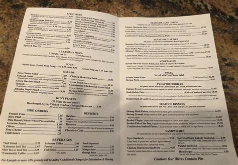 Albasha Greek & Lebanese Café menu in Metairie, Louisiana, USA