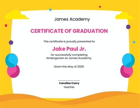 Kindergarten Graduation Certificate Template Word