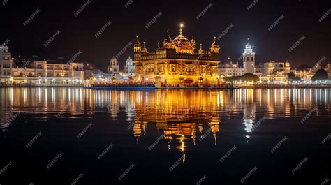 Premium AI Image | Night view of Golden Temple Harmandir Sahib