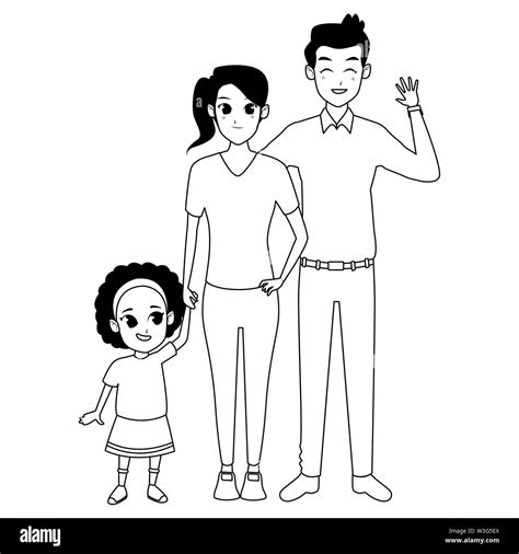 Family young parents with little kid in black and white Stock Vector ...