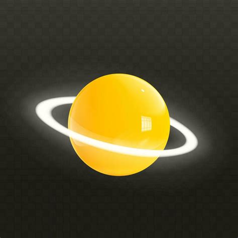 Glossy yellow 3d Saturn with white neon glowing ring around in ...