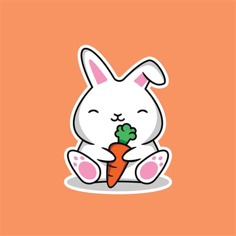 vector illustration of a cute white rabbit eating a carrot 8956878 ...