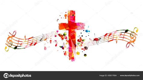 Colorful Christian Cross Music Notes Isolated Vector Illustration ...