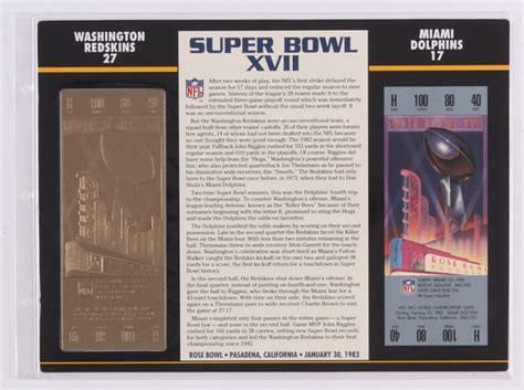 Commemorative Super Bowl XVII Score Card With Gold Ticket | Pristine ...