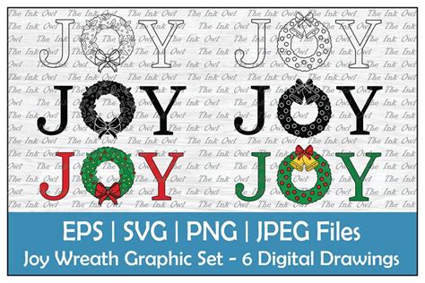 Joy Word with Christmas Wreath and Bow Vector Clipart