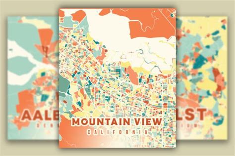 Mountain View California Colorful Map Graphic by Poster Boutique ...