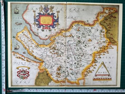 OLD TUDOR SAXTON Map of 1500s Cheshire, England 1577 Antique Reprint ...