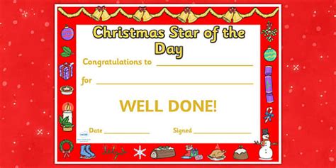 Christmas Star of the Day Certificate (teacher made)