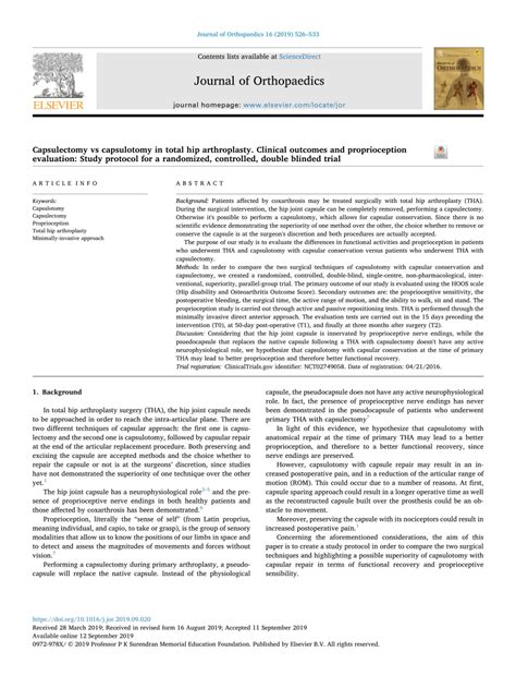 (PDF) Capsulectomy vs capsulotomy in total hip arthroplasty. Clinical ...