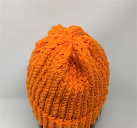 Orange Knit Hat Orange Beanie Winter Hat Loom Knit Hat | Etsy