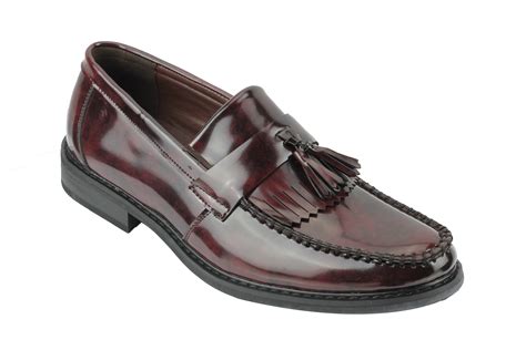 Mens Vintage Style Polished Faux Leather Tassel Loafers Retro MOD Shoes ...