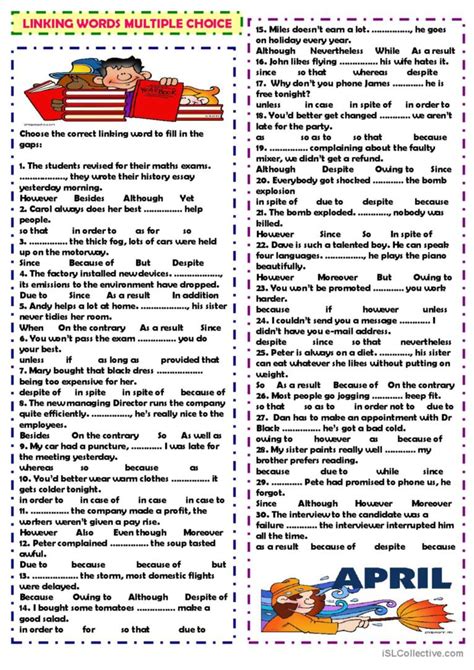 Linking words: multiple choice linki…: English ESL worksheets pdf & doc