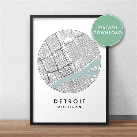 Detroit City Map Printable Street Map Art Detroit Map Print | Etsy