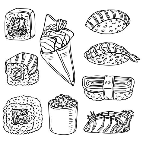 Sushi set. Black and white illustration. Vector clipart 14773352 Vector ...