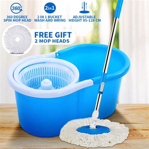 360° Rotating Spin Mop with Bucket Complete Set with 2 Mop Heads ...