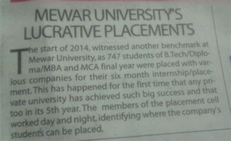 Mewar University : Mewar University Lucrative Placements