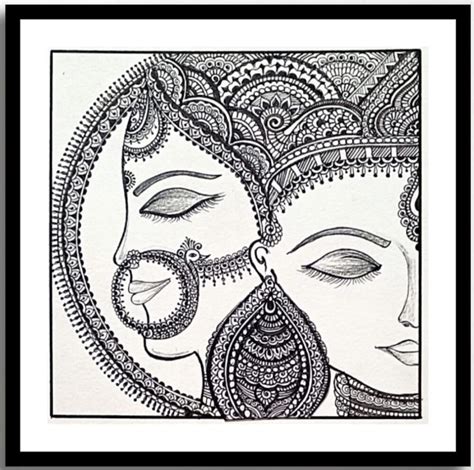 Radha Krishna - Indian Art - Mandala Style (26 x 26 cms including frame ...