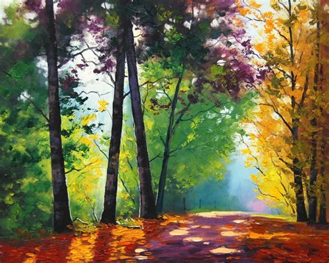 Dappled Light Autumn Forest Painting Path Full HD | Impressionist ...