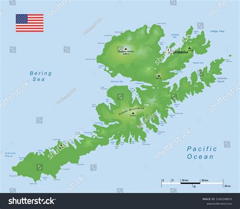 Vector Illustration Unalaska Island Map Stock Vector (Royalty Free ...