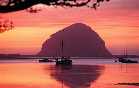 Morro Rock Sunset On Calm Summer Evening In Morro Bay Stock Photo ...