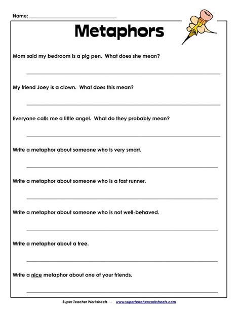 Metaphor Worksheet | School stuff | Pinterest