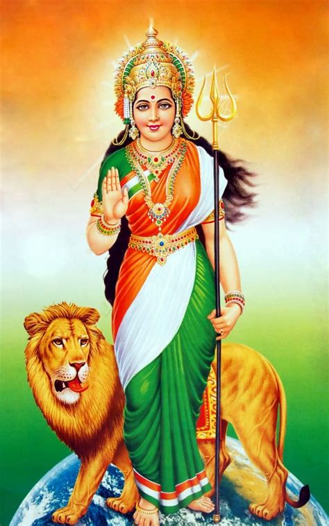 the hindu goddess sitting on top of a globe with a lion in front of her