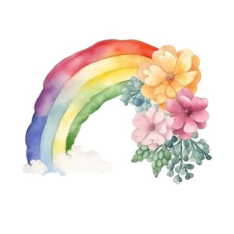 Premium AI Image | Photo watercolor of a rainbow with flowers on a ...