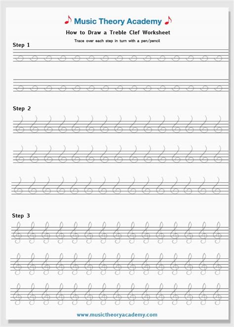 Treble Clef Drawing Worksheet For Kids