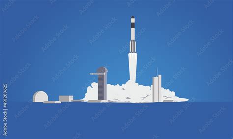 the rocket takes off from the spaceport into space, modern technology ...