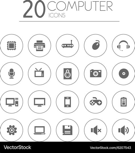 Simple thin computer icons collection on white Vector Image