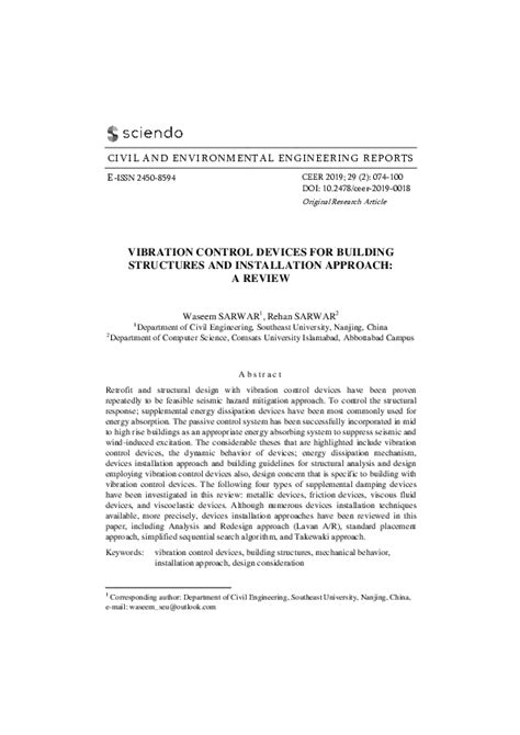 (PDF) Vibration Control Devices for Building Structures and ...