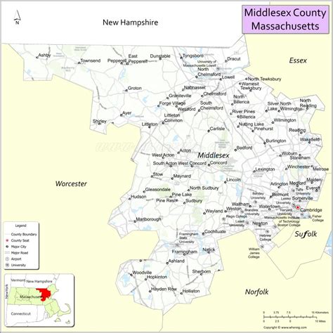 Map of Middlesex County, Massachusetts showing cities, highways ...