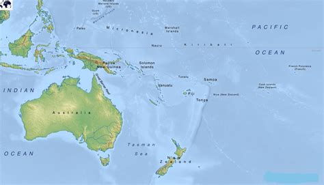 Map of Oceania Physical - Blank World Map