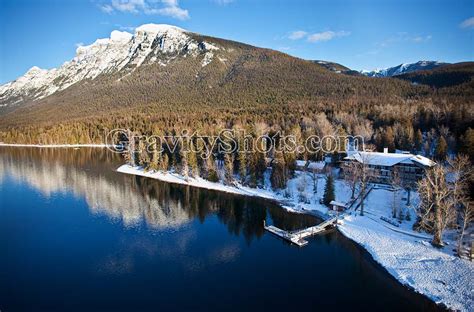 Lake McDonald Lodge Lake McDonald Winter Aerial - GravityShots.com