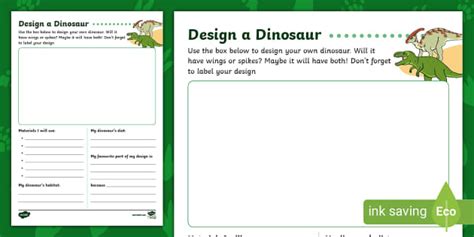 Design a Dinosaur Worksheet (Teacher-Made) - Twinkl