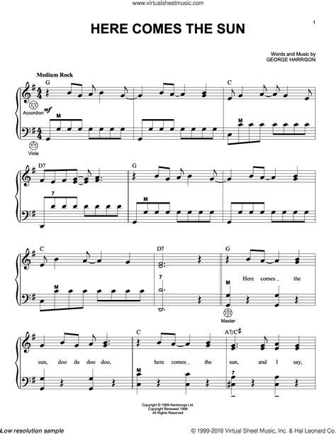 Here Comes The Sun sheet music for accordion (PDF-interactive ...