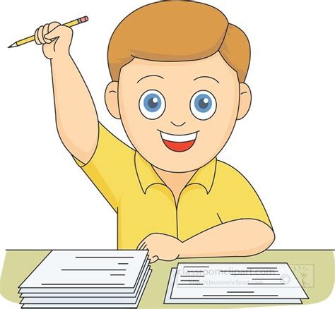 School Clipart-boy happy he completed his exam test