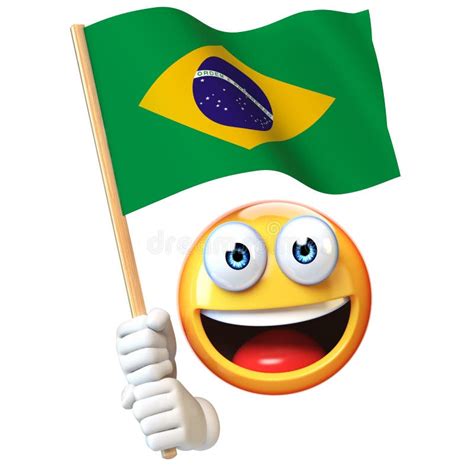 Emoji Holding Brazilian Flag, Emoticon Waving National Flag of Brazil ...