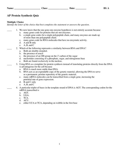 AP Protein Synthesis Quiz