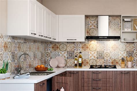 Square Ceramic Multicoloured Kitchen Tile Design | Livspace