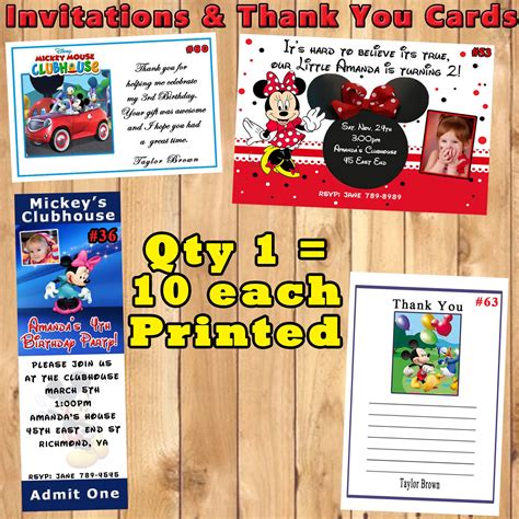 Mickey Mouse Minnie Mouse Printed Birthday Invitations 10 Ea - Etsy