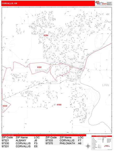 Corvallis Oregon Zip Code Wall Map (Red Line Style) by MarketMAPS ...