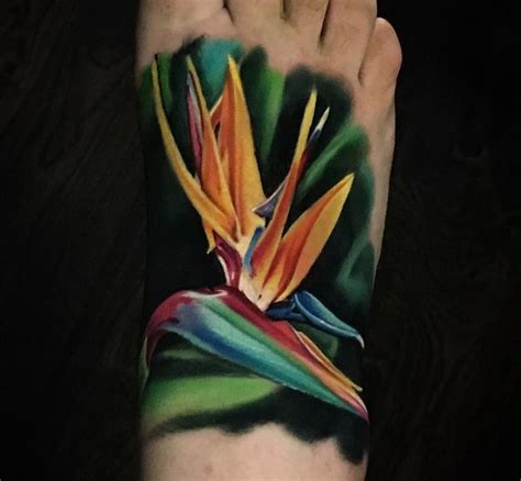 Bird of Paradise Flower Foot Tattoo