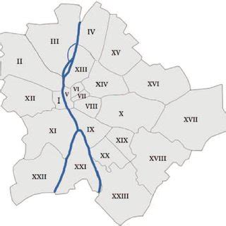 Map of Budapest indicated relative locations of inner city districts ...