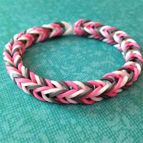 Grey, Pink, and White Rubber Band Bracelet - Rainbow Loom in 2021 ...