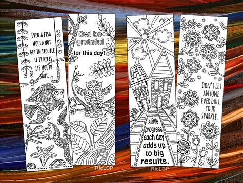 Set of 8 Coloring Bookmark With Quotes Marker Doodles DIY Printable ...