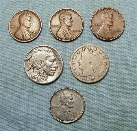 Lot of 6 Old US Coins - Steel Wheat Buffalo Liberty - Chronicle ...