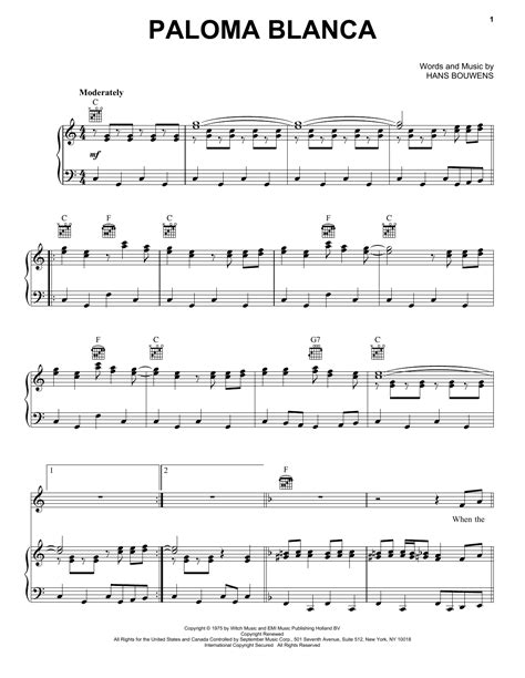 Hans Bouwens "Paloma Blanca" Sheet Music Notes | Download Printable PDF ...