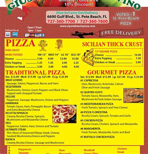 Menu Page of St Pete Beach Pizza